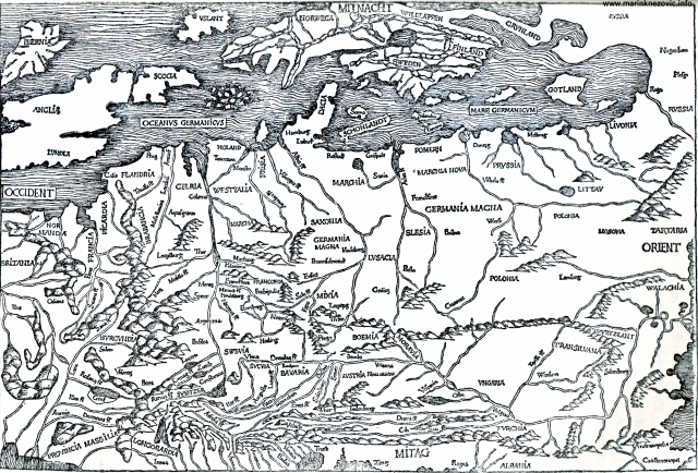 Karta srednje Europe iz "Svjetske kronike" Hartmana Schedela, 1493.