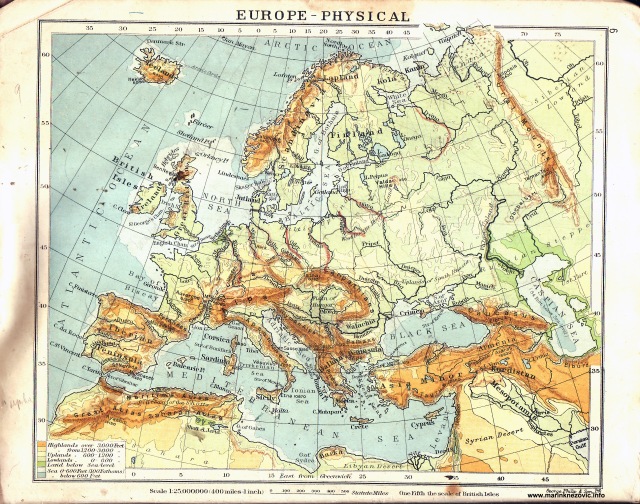 Fizička karta Europe / Europe - physical